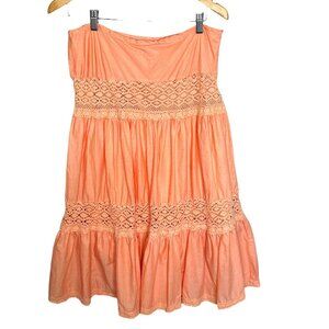 Vintage Y2K Tiered Skirt Large Crochet Lace Boho Peach Fairy Festival Summer
